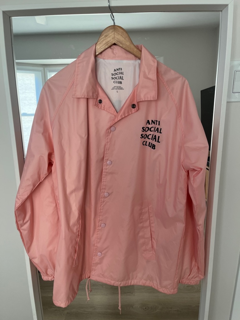 Anti Social Social Club Pale Pink Coach Jacket with Black Logo